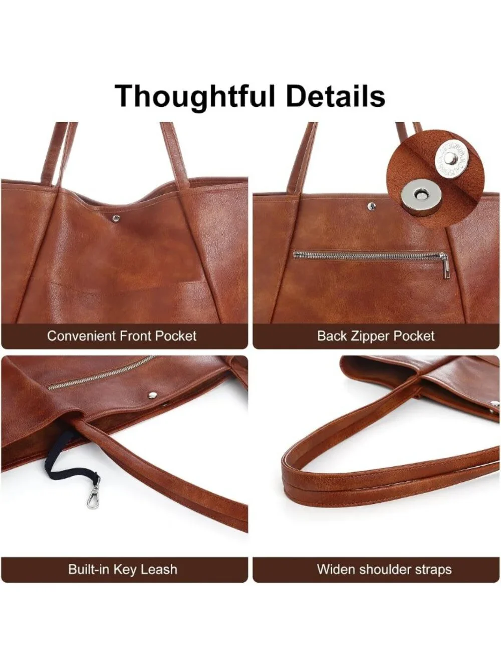 Spacious Vegan Leather Tote Bag for Women | Stylish Weekender Handbag & Purse